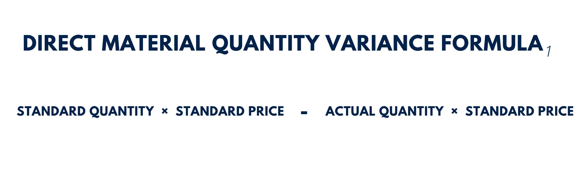 Direct Material Quantity Variance = Standard Quantity × Standard Price - Actual Quantity × Standard Price