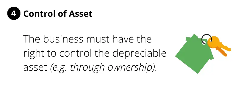 The business must have the right to control the depreciable asset (e.g. through ownership).